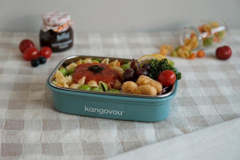 Large children's lunch box [Molandi] Stainless Steel lunch box lunch box - American kangovou wallaby - จานเด็ก - สแตนเลส สีน้ำเงิน