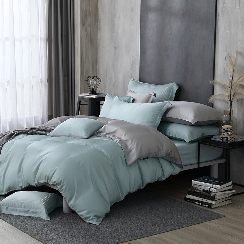 TL2000 Pine Bamboo Green X Silver Grey/300 Weave Tencel Lyocell/Bed Pillow Sleeve Set/Bed Quilt Set - เครื่องนอน - วัสดุอื่นๆ 