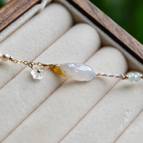 Jade Cabinet 藏珠櫃 冰種白飄黃彩翡翠老鼠起司手鍊 天然緬甸翡翠A貨 翡翠手鍊