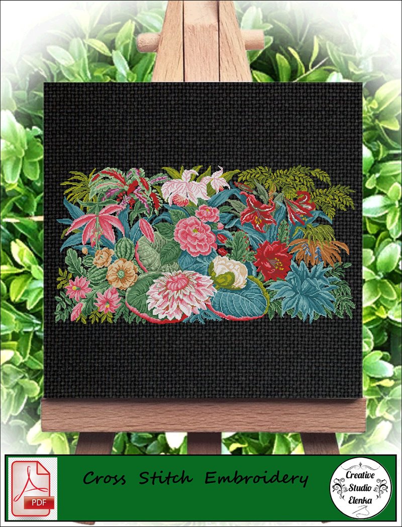 Vintage Cross Stitch Scheme Carpet flowers - PDF Embroidery Scheme - เย็บปัก/ถักทอ/ใยขนแกะ - วัสดุอื่นๆ 