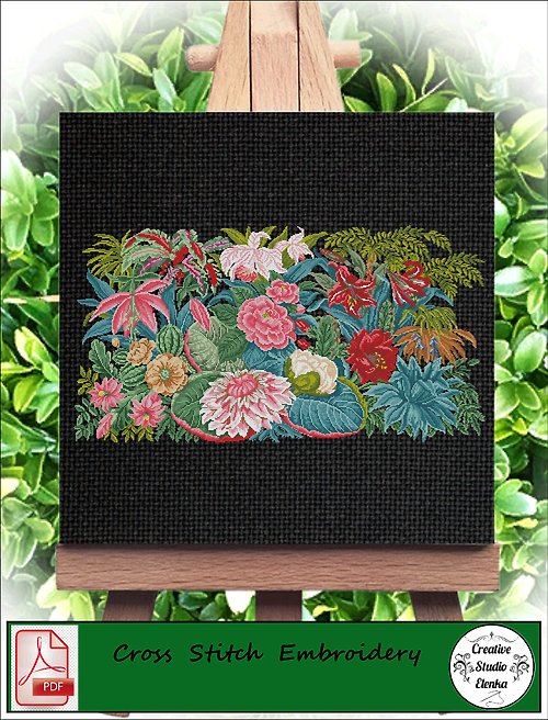 CreativeStudioElenka Vintage Cross Stitch Scheme Carpet flowers - PDF Embroidery Scheme