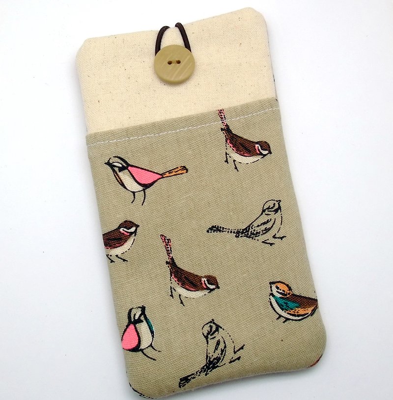 Customized phone bag, mobile phone bag, mobile phone protective cloth cover-Bird (P-252) - เคส/ซองมือถือ - ผ้าฝ้าย/ผ้าลินิน สีนำ้ตาล