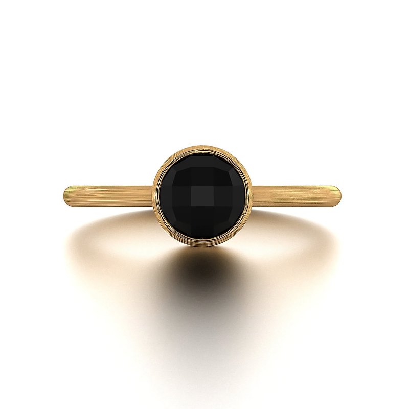 【PurpleMay Jewellery】18K SOLID GOLD BLACK ROUND DIAMOND CUT ONYX RING - R056 - แหวนทั่วไป - เครื่องประดับพลอย สีดำ
