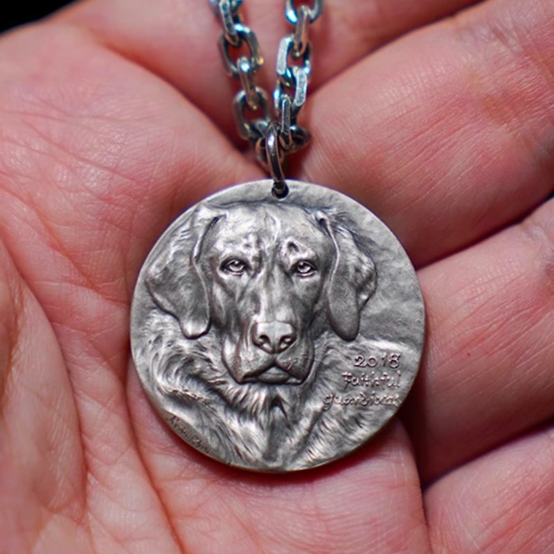 Zodiac, sterling silver necklace, commemorative coins, carvings, gifts, dogs, - Necklaces - Sterling Silver 