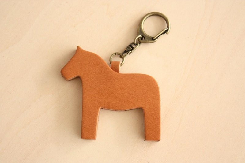 Leather Horse Keychain Natural - Brooches - Genuine Leather Khaki