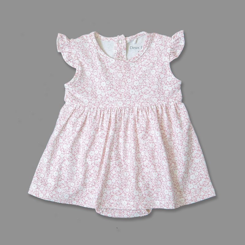 【Deux Filles organic cotton】baby dress onesies/ newborn jumpsuit (pink flower pattern) - Onesies - Cotton & Hemp 