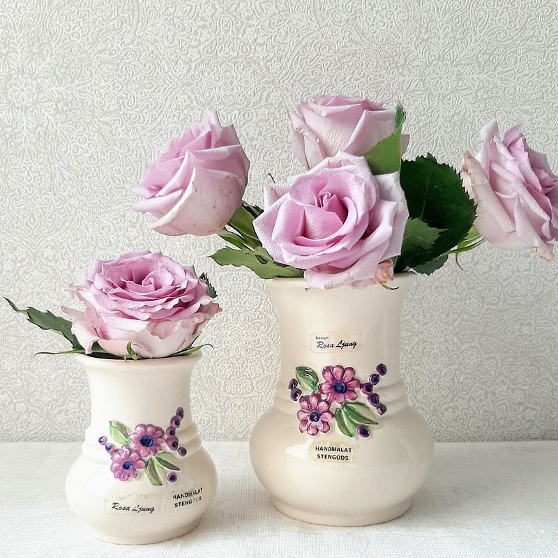 Vintage small pottery flower vases set /  Swedish home decor - 花瓶/陶器 - 陶 