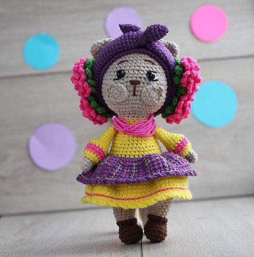Toys World Toy cat in Ukrainian clothes, Cat lover, Handmade knitted cat toy