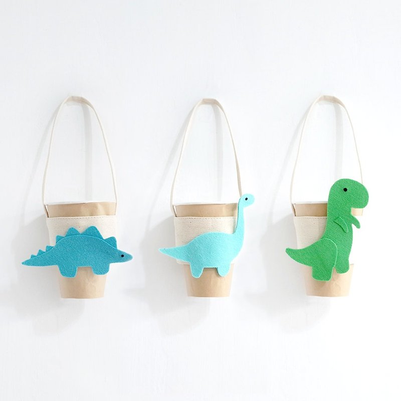 [Q-cute] Empty Drink Bag Series-Small Cup Area-Stegosaurus, Thunder Dragon, Tyrannosaurus - ถุงใส่กระติกนำ้ - ผ้าฝ้าย/ผ้าลินิน สีเขียว