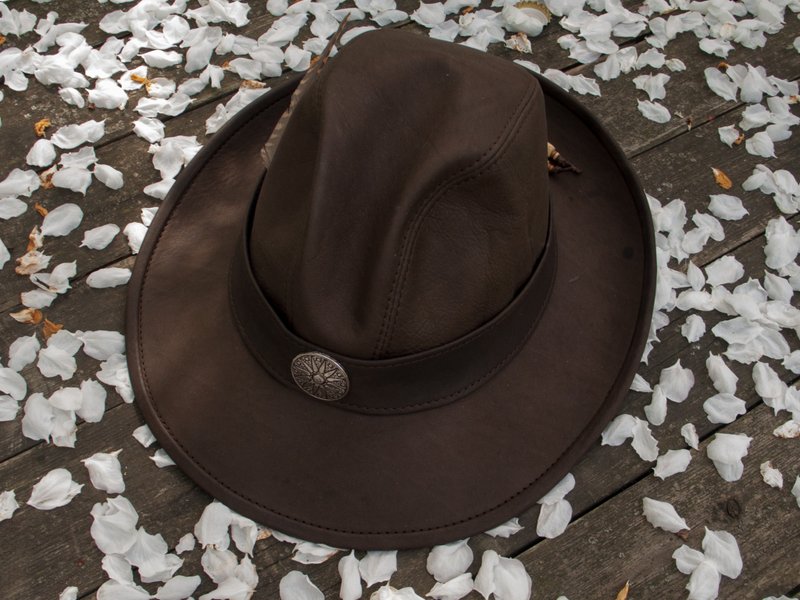 Fedora Leather Hat - Indiana / leather fedora 56 cm - Hats & Caps - Genuine Leather Brown