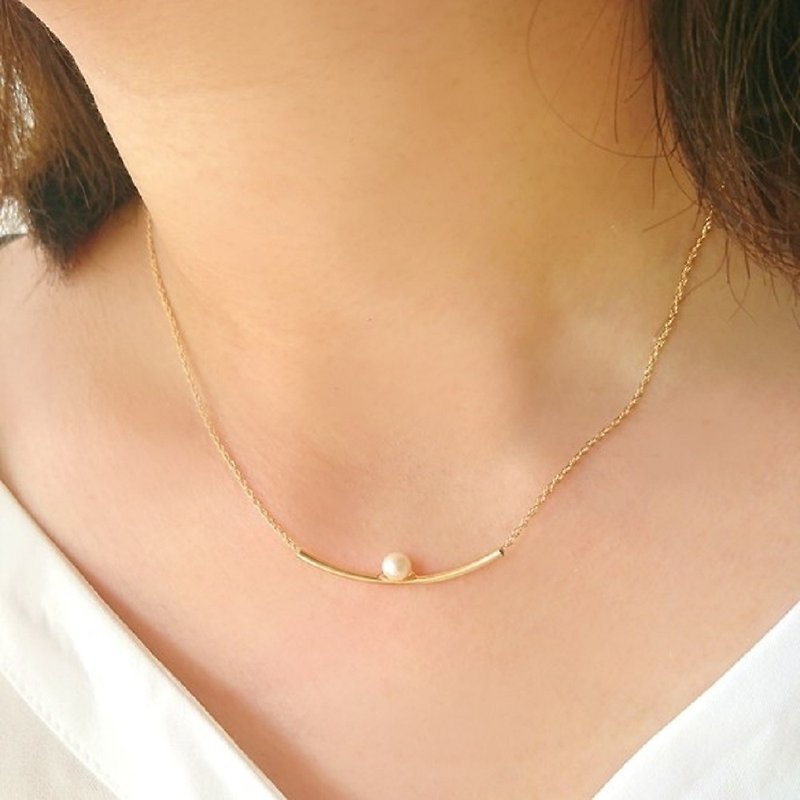 14kgf, delicate pipe and freshwater pearl necklace - Necklaces - Pearl Gold