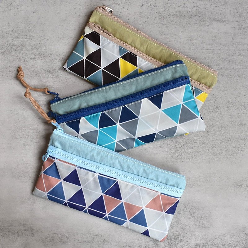 Travel waterproof double-layer pencil case/long storage bag-triangular grid - Pencil Cases - Nylon Blue