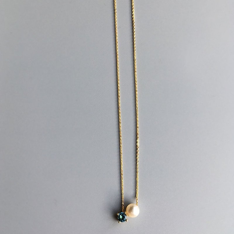 K10/SV925 London blue topaz Necklace, November Birthstone, Akoya Pearl Necklace - 項鍊 - 珍珠 藍色