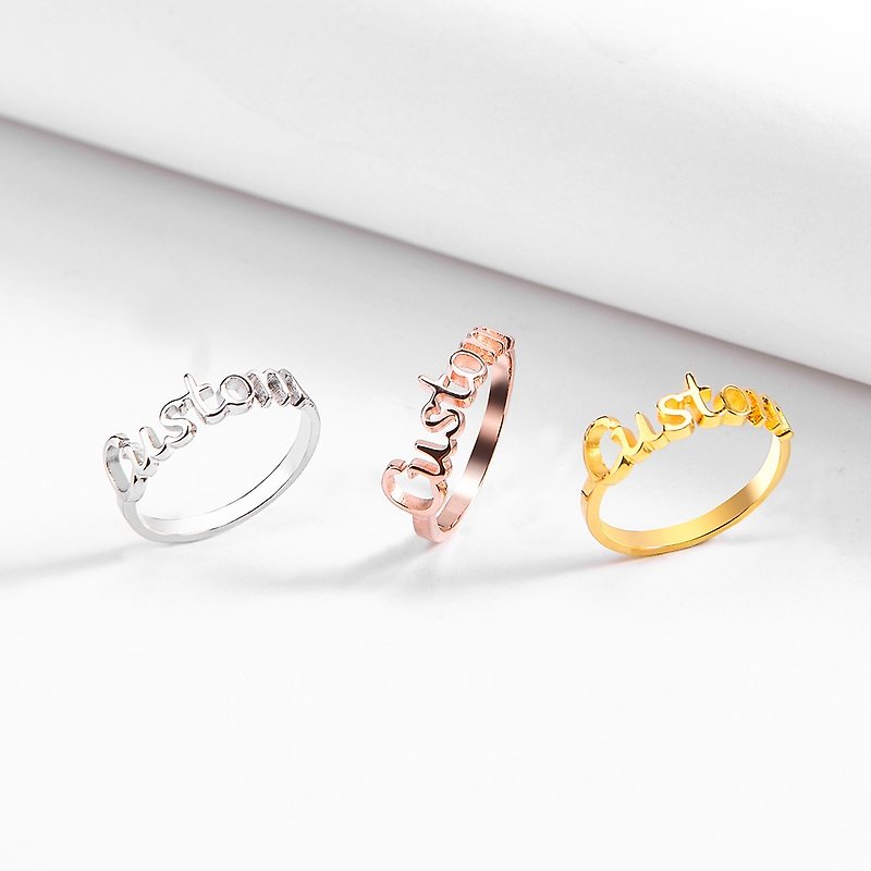 Customized letter ring / English name silver ring / couple ring custom / 925 sterling silver / Rose Gold plated - Couples' Rings - Other Materials Silver