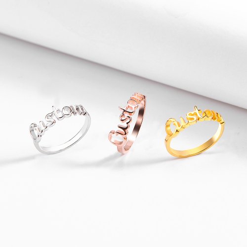QingYang Jewelry 客製化字母戒指/英文名字銀戒/情侶對戒訂製/ 925純銀/鍍玫瑰金