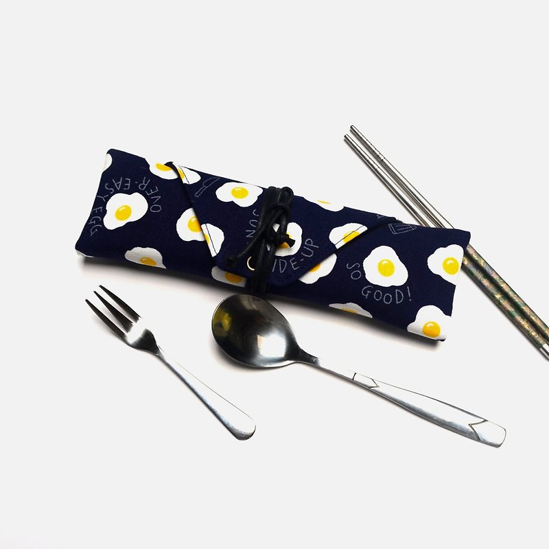 Sunny- side- up egg Cutlery bag / Pen storage bag Hand-made canvas storage - Storage - Cotton & Hemp Blue