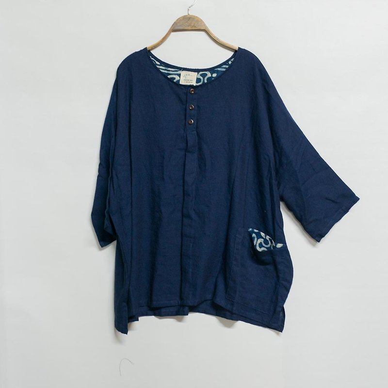 Midnight Vibes ~ Indian Night Shirt | Natural indigo on Cotton - 男裝 恤衫 - 棉．麻 藍色