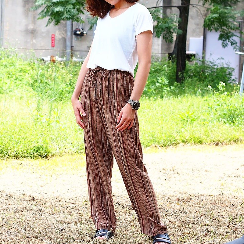 Calf Calf Village village vintage vintage Japanese retro wild pant skirt marble chocolate bread {} - Women's Pants - Polyester Brown