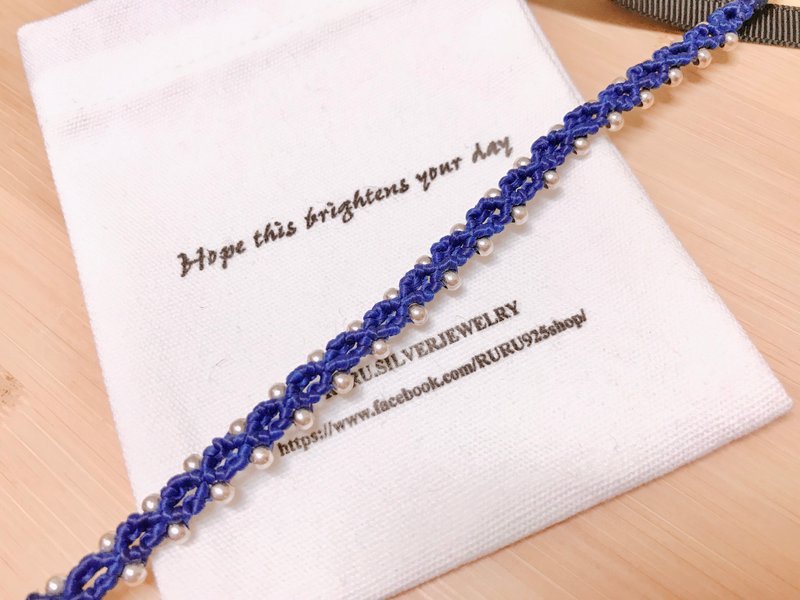 925 Sterling Silver Silk Wax Wire Braided Bracelet/Customized/Rope/Lucky Rope - สร้อยข้อมือ - เงินแท้ สีน้ำเงิน