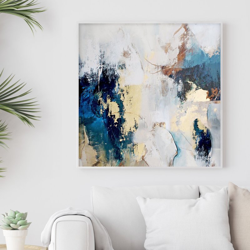 Blue Gold Painting |  Blue Gold Abstract | Blue Gold Wall Art | Sobriety-4 - ตกแต่งผนัง - ผ้าฝ้าย/ผ้าลินิน 