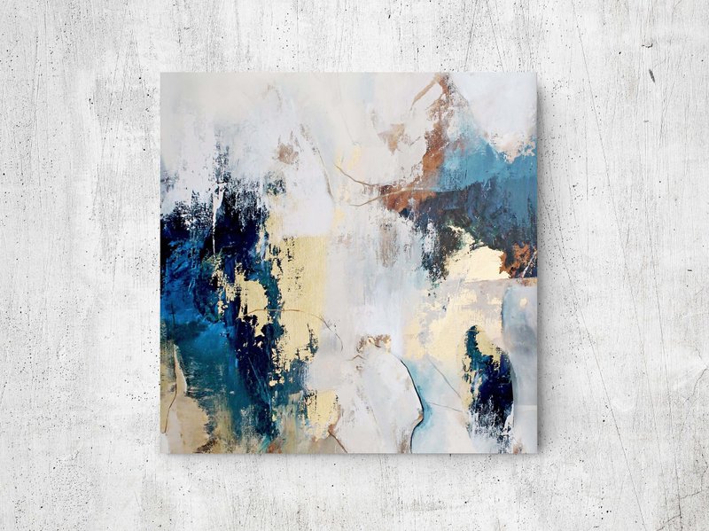 Blue Gold Painting |  Blue Gold Abstract | Blue Gold Wall Art | Sobriety 4 - 壁貼/牆壁裝飾 - 棉．麻 藍色