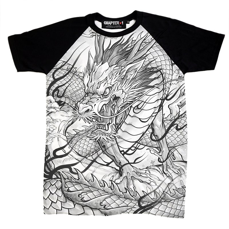 Tシャツ、中国の竜、ヤミ、柔らかい生地 - Tシャツ メンズ - コットン・麻 ホワイト