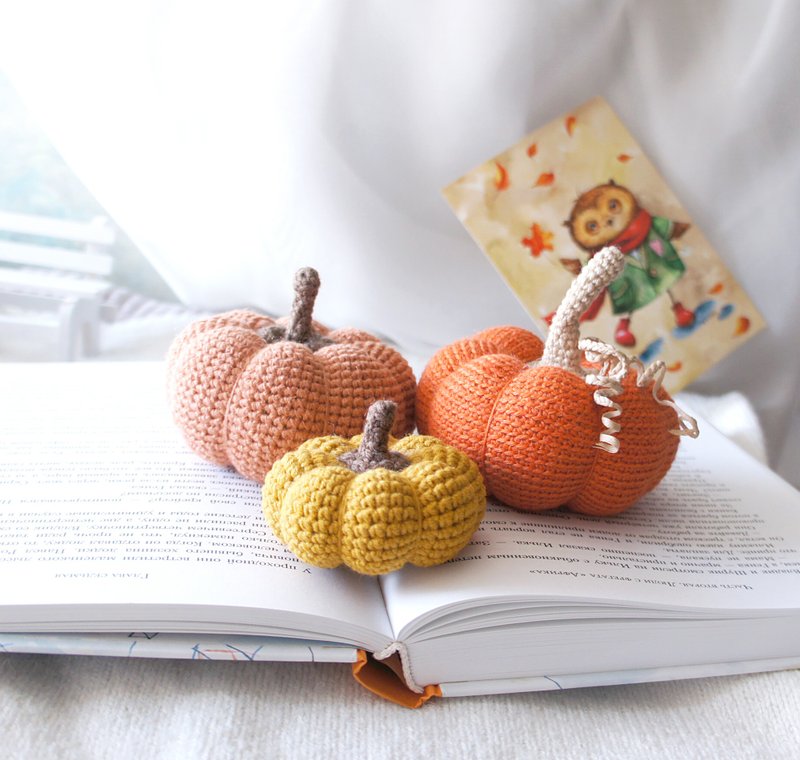 Pumpkins trio, Fall farmhouse decor, Halloween Pumpkin Toy, Fall Tray Decor - Stuffed Dolls & Figurines - Cotton & Hemp Orange