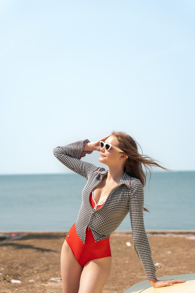 Aprilpoolday Swimwear / CLAUDIA'S FOREVER JACKET / Black Gingham - ชุดว่ายน้ำผู้หญิง - วัสดุอื่นๆ สีดำ