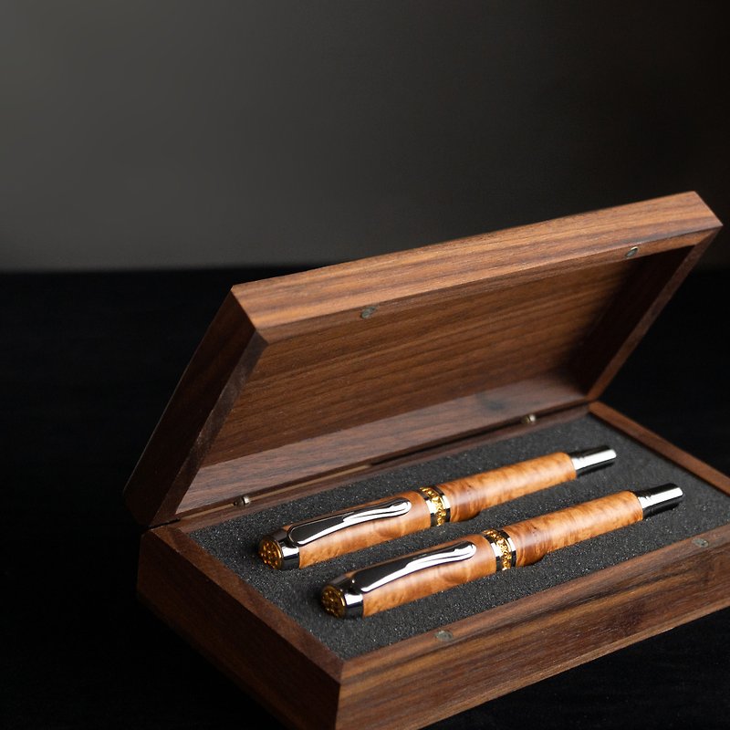 Solid wood pair pen gift box | Jinjue・Laser engraving - ปากกาหมึกซึม - ไม้ สีนำ้ตาล