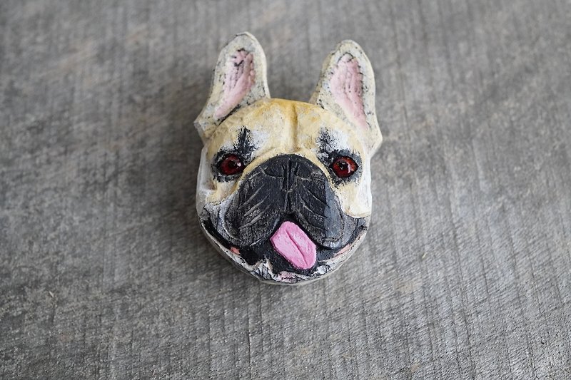 French Bulldog Face Brooch Fawn - Brooches - Wood Multicolor