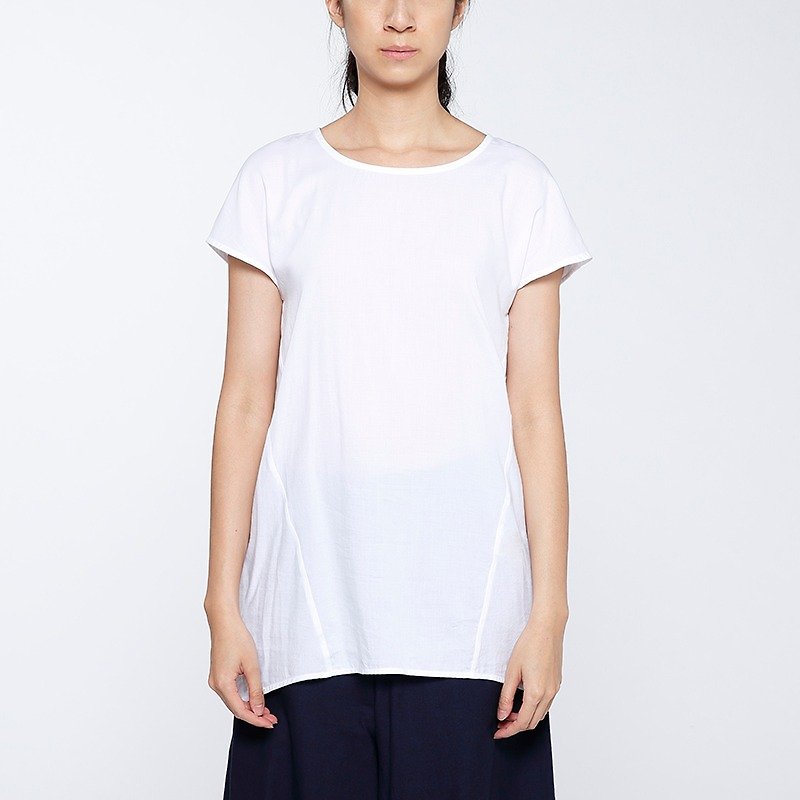 [Cool Summer Selection] The distance of dream is white free collagen splicing blouse - white - Women's Tops - Cotton & Hemp White