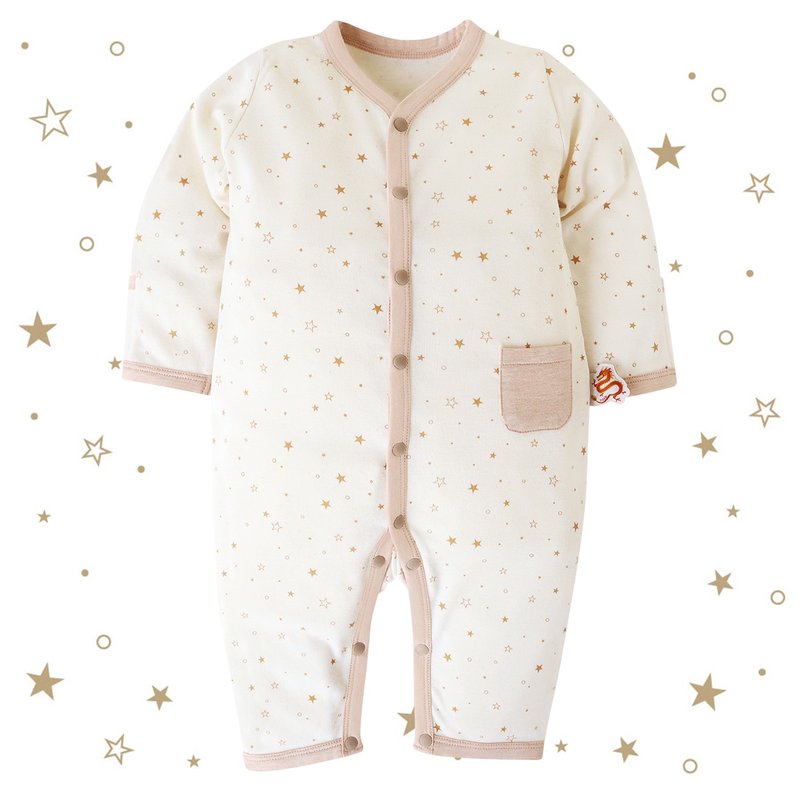 [SISSO organic cotton] Little Lucky Star Dragon organic cotton long-sleeved rabbit outfit 6M 12M - Onesies - Cotton & Hemp White