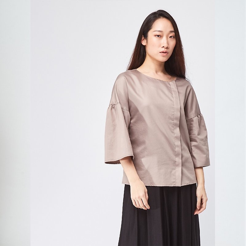 100S COTTON PUFF-SLEEVES SHIRT - Women's Tops - Other Materials Brown