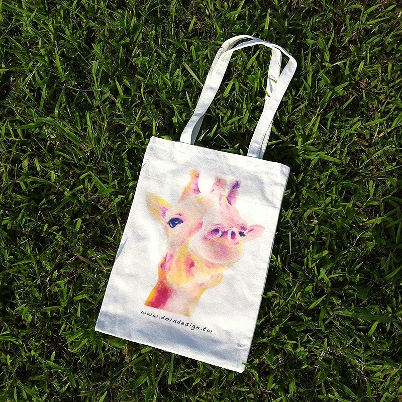 Pink giraffe Canvas shoulder bag - กระเป๋าแมสเซนเจอร์ - ผ้าฝ้าย/ผ้าลินิน 