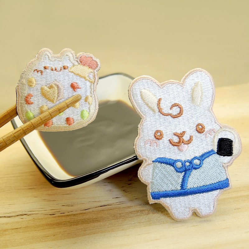 Embroidered Badge Combination with Rice Ball Bunny - Brooches - Polyester Multicolor