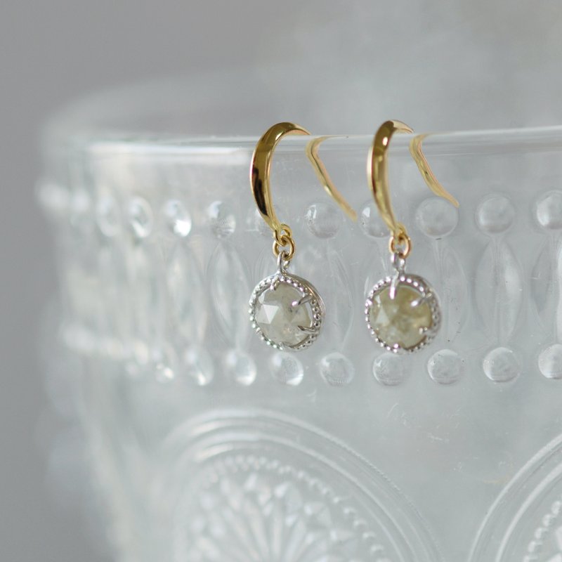 Rose cut natural diamond pierced earrings [one point of limit] - ต่างหู - เครื่องเพชรพลอย ขาว