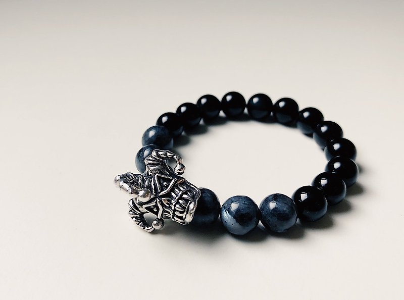 925silver Joker 10mm Obsidian labradorite beads bracelet - Bracelets - Gemstone Blue