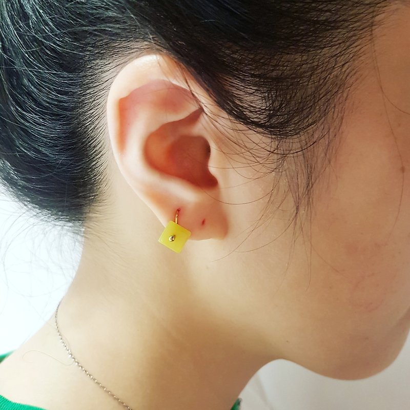 Exclusive copper hand made ear hook type lapis lazuli lemon stone ore copper earrings 2 color ore - Earrings & Clip-ons - Jade Yellow