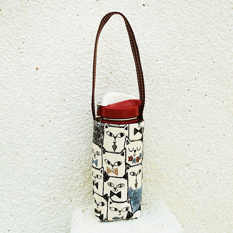 Square face cat kettle bag - ถุงใส่กระติกนำ้ - ผ้าฝ้าย/ผ้าลินิน สีดำ