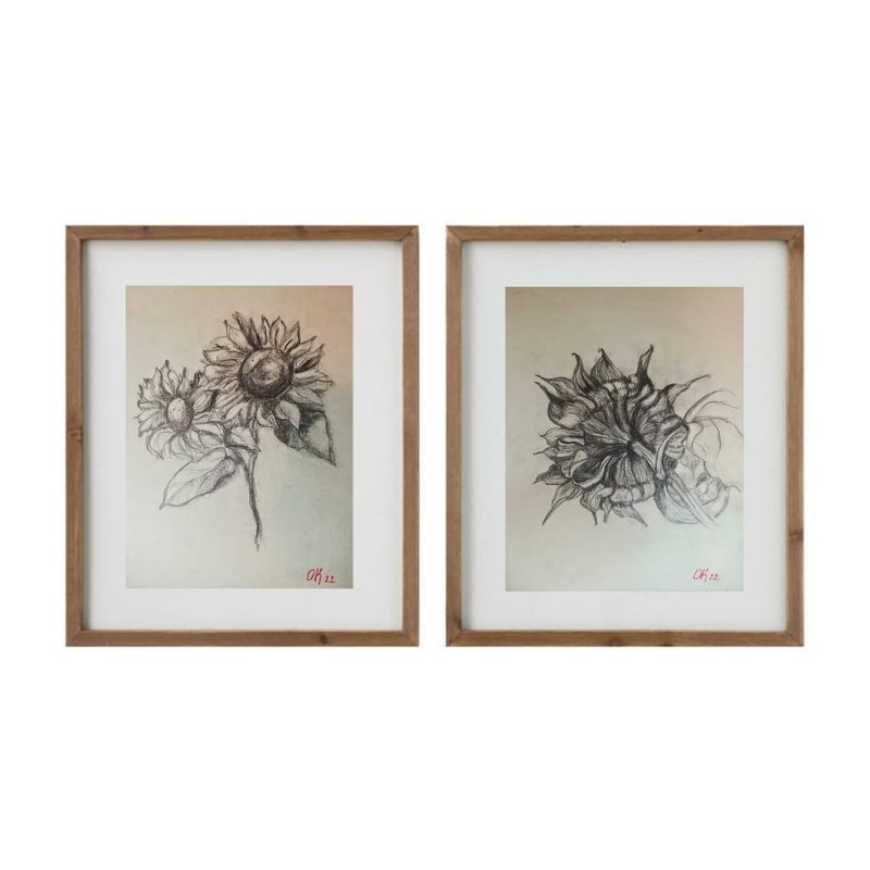 Handmade unique botanical paintings, home decor, paintings set flowers for gift - ตกแต่งผนัง - กระดาษ สีเทา