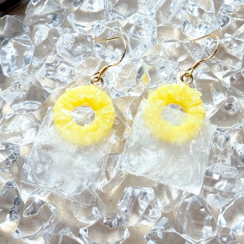 [Hong Kong Style] Snacks | Ice Pineapple Earrings | Food Ornaments | Miniature Ornaments - Earrings & Clip-ons - Clay 