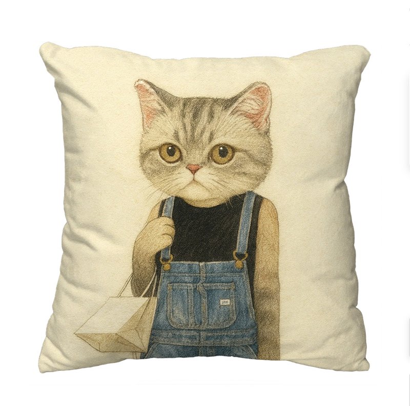 The Neko Ladies時尚貓咪抱枕 │ 工裝貓 - 枕頭/抱枕 - 棉．麻 多色