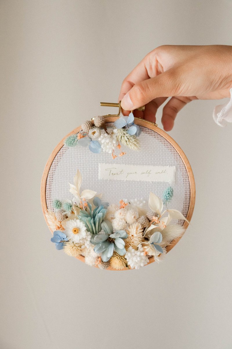 | 夏日限定 | - 手寫情詩 (小) - 乾燥花 刺繡框 掛飾 花圈 七夕 - 擺飾/家飾品 - 植物．花 藍色