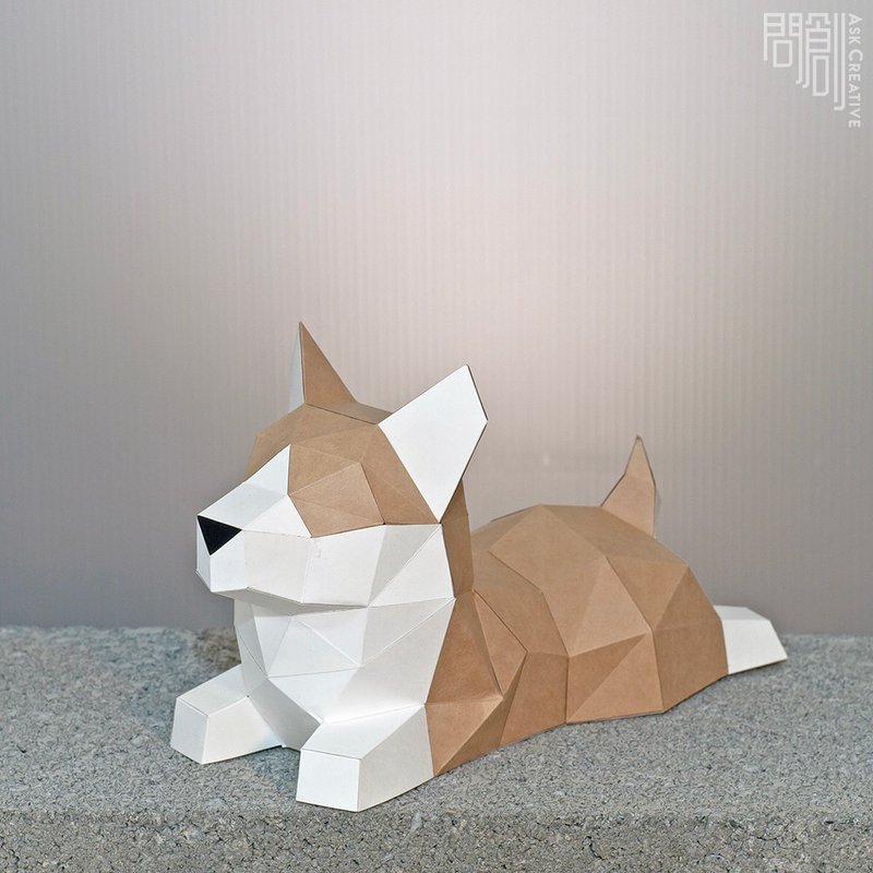 DIY Handmade 3D Paper Model Decoration Dog Series-Little Corgi - Stuffed Dolls & Figurines - Paper Khaki