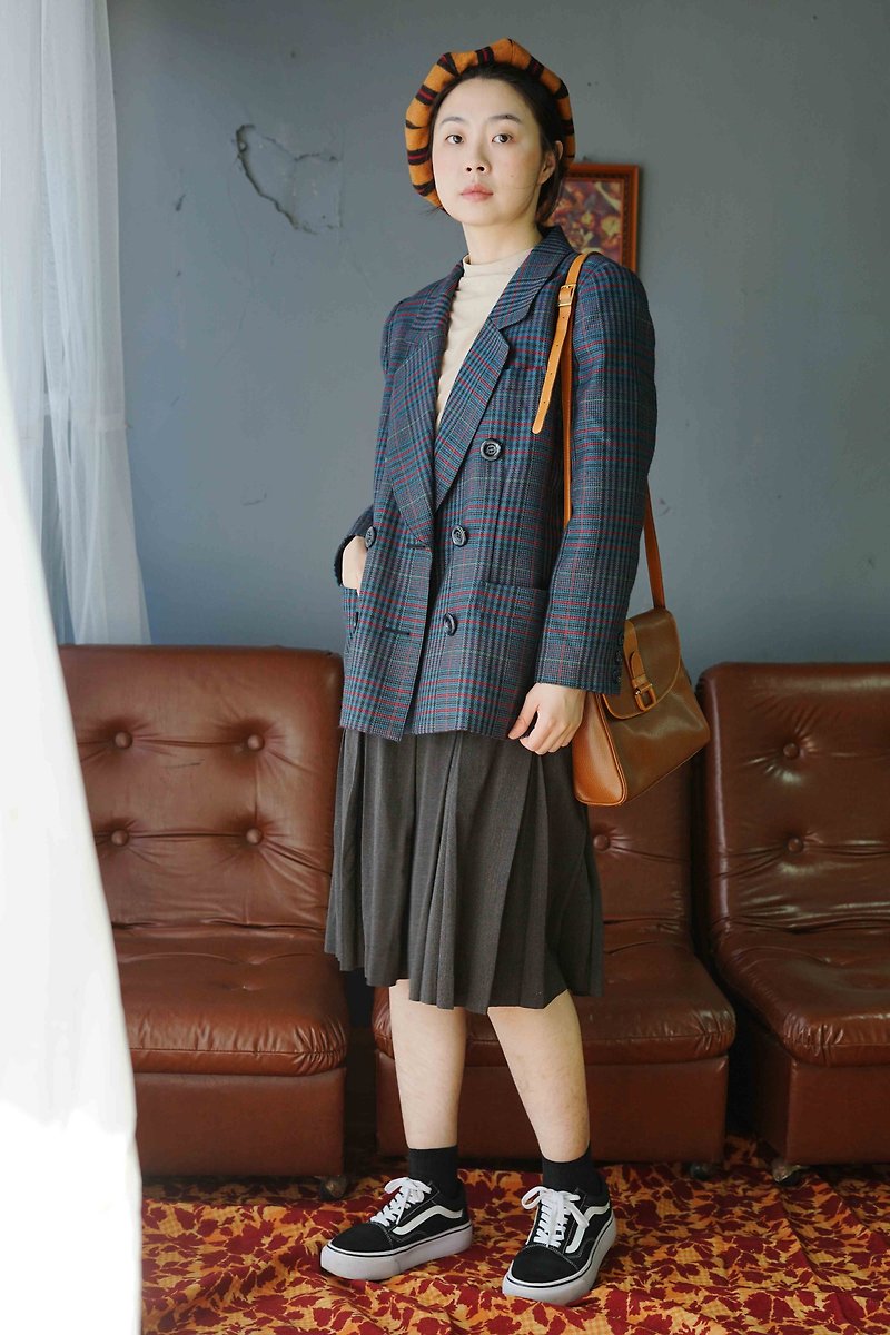 Treasure hunt vintage-college style dark gray pleated woolen skirt - Skirts - Wool Gray