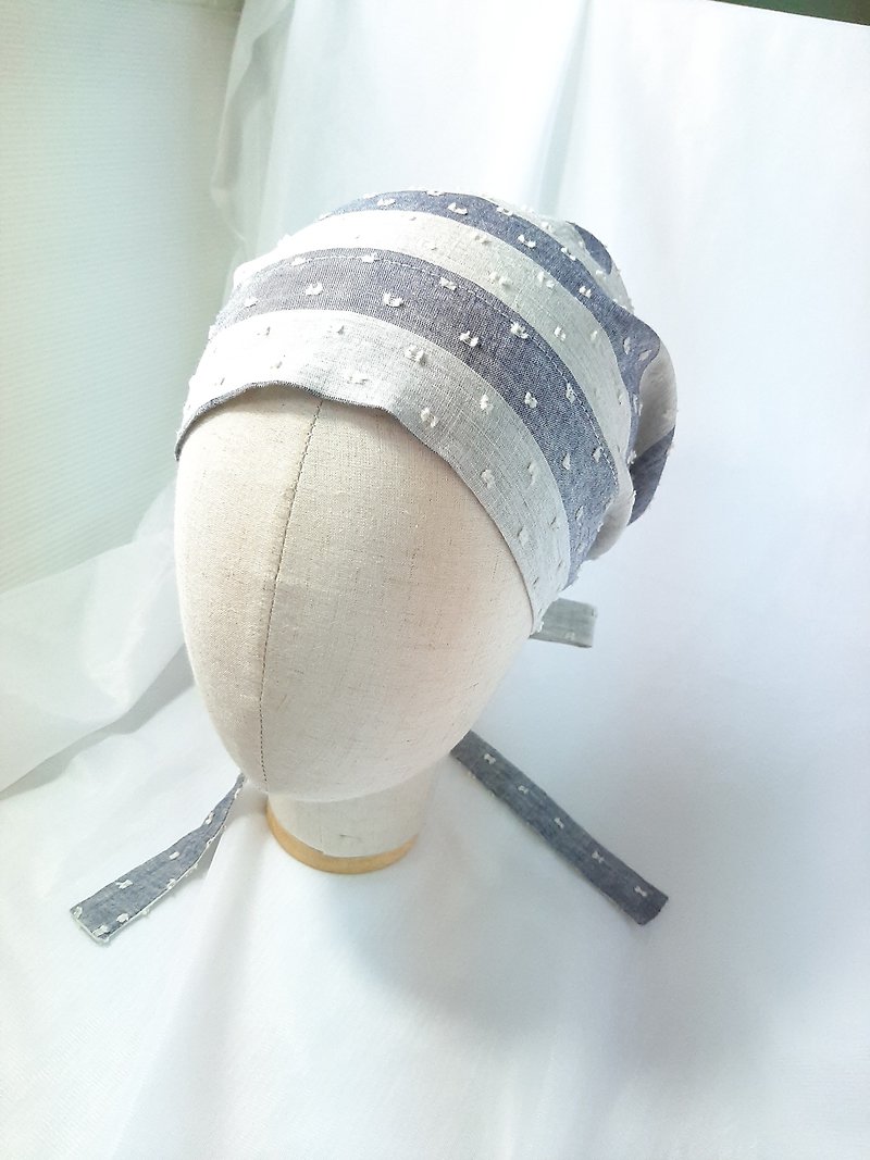 Beige gray blue stripe weave hat - หมวก - ผ้าฝ้าย/ผ้าลินิน หลากหลายสี