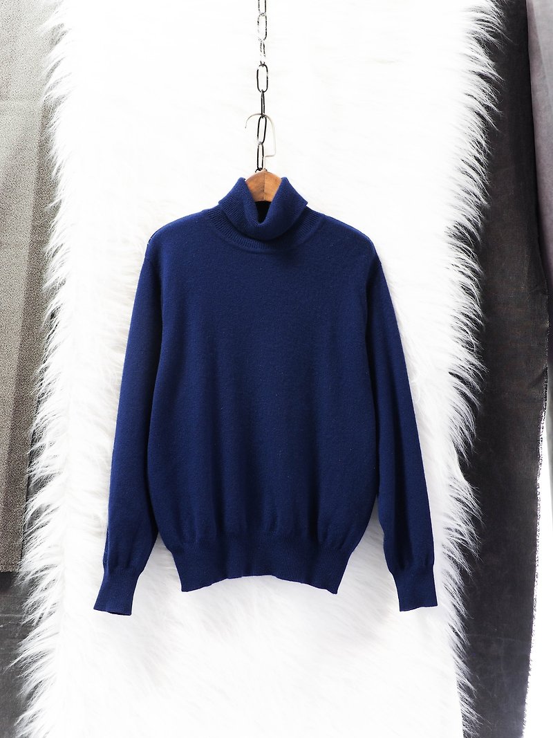 Akita Indigo Ocean Stand Collar Youth Girl Antique Kashmir Cashmere Vintage Sweatercasmere - Women's Sweaters - Wool Blue