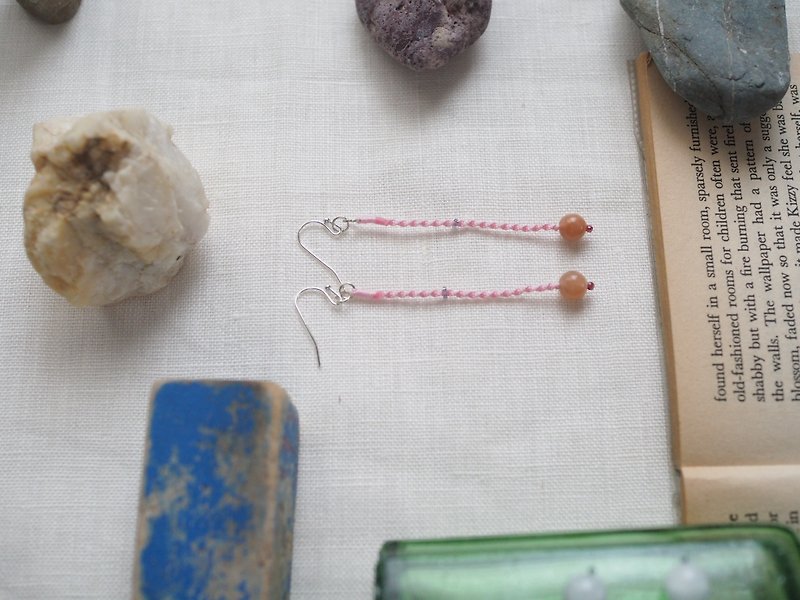 Sun Stone| Natural Stone | Hand Woven Earrings - Earrings & Clip-ons - Semi-Precious Stones Pink