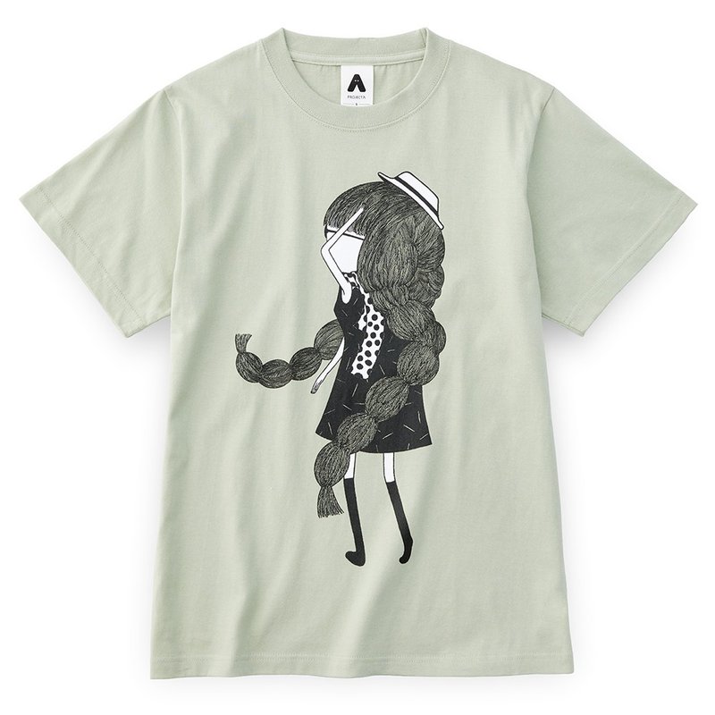 Project A illustration T/walk/limited basic version/short-sleeved top/elegant green - Women's T-Shirts - Cotton & Hemp Green