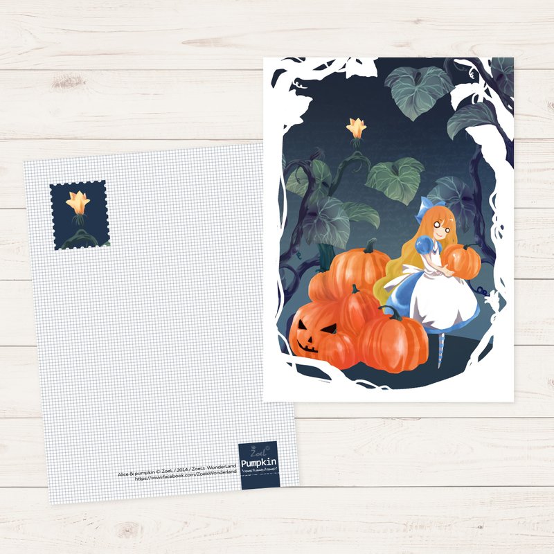 Postcard ▌ Alice in Wonderland ▌ Halloween Alice Pumpkin - Cards & Postcards - Paper Blue